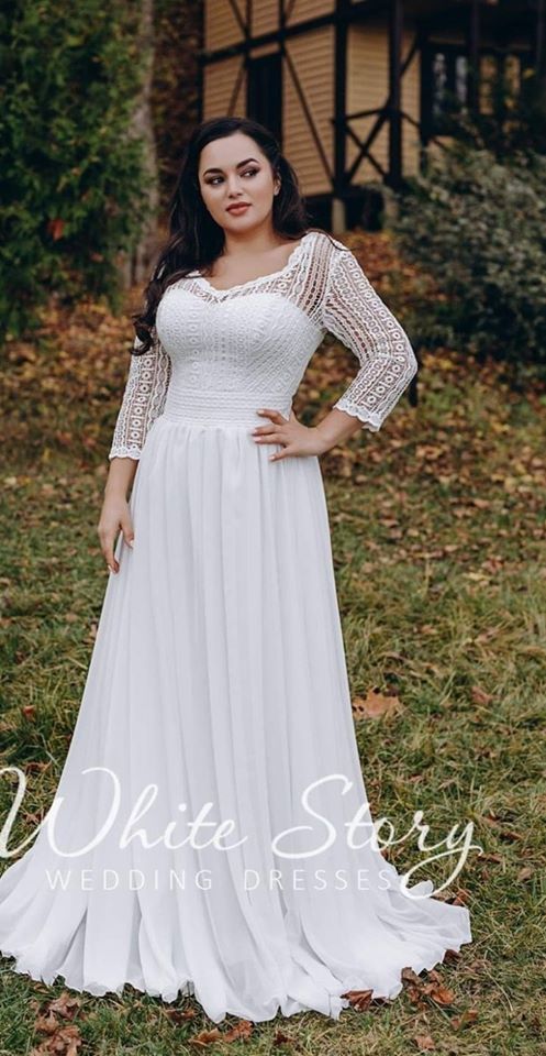 Curves brudekjole med lange ærmer