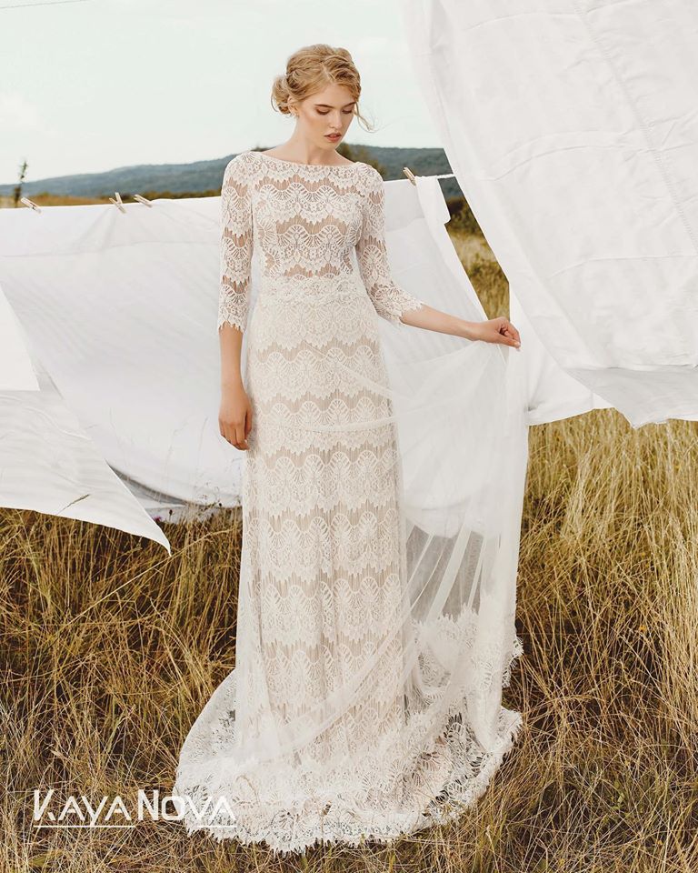 Kaya med lange ærmer brudekjolen