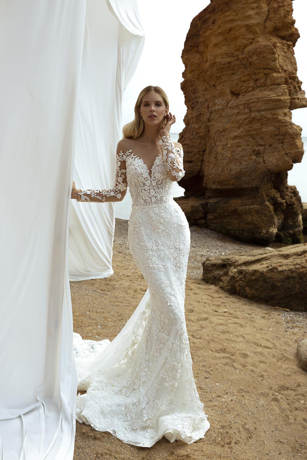 Abby brudekjole med ærmer og aftagelig skørt