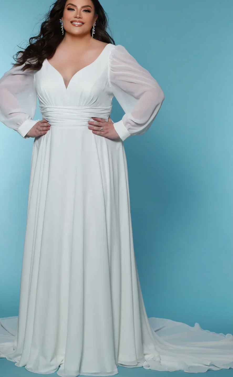 Brudekjolen Lunah pluasize pige med lange ærmer enkel hvid flagermusærmer