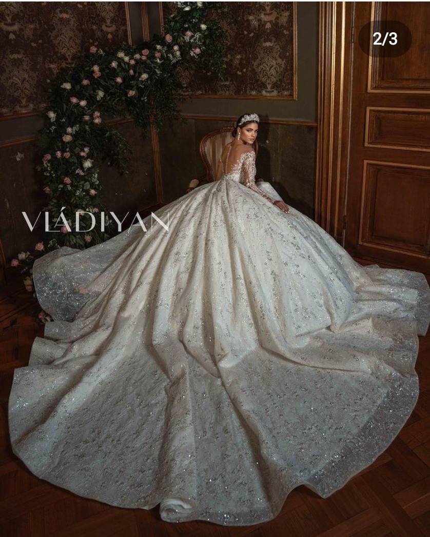 Stor glitter brudekjole BrudekjoleOutlet med ærmer kan ikke lejes !