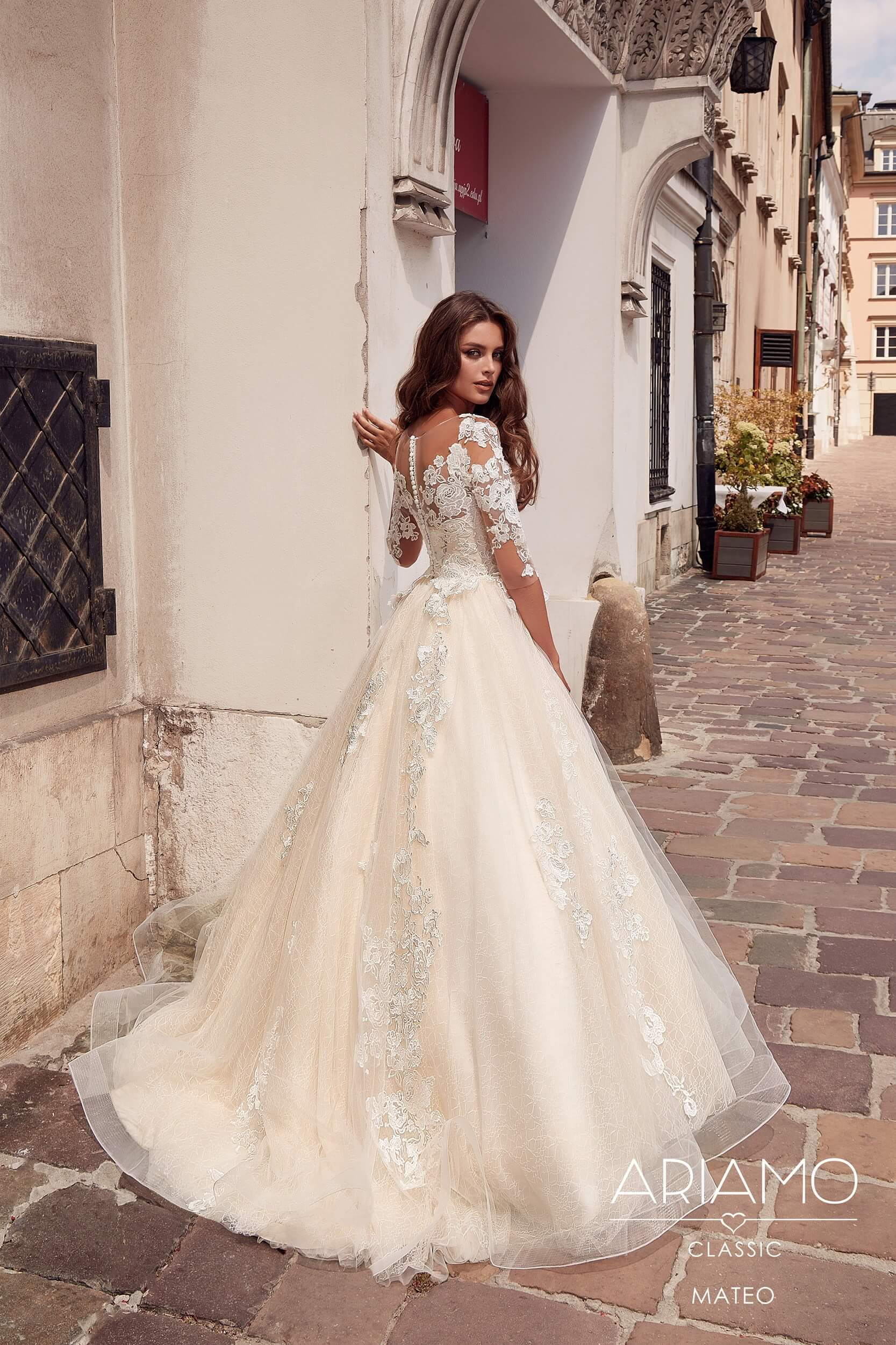 Mateo brudekjolen med ærmer og blonder