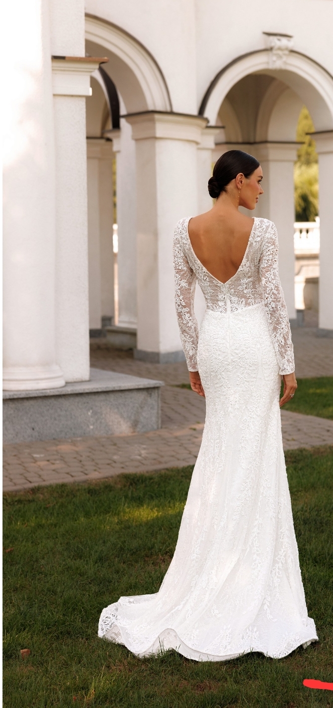 Blonde brudekjole med ærmer Idris