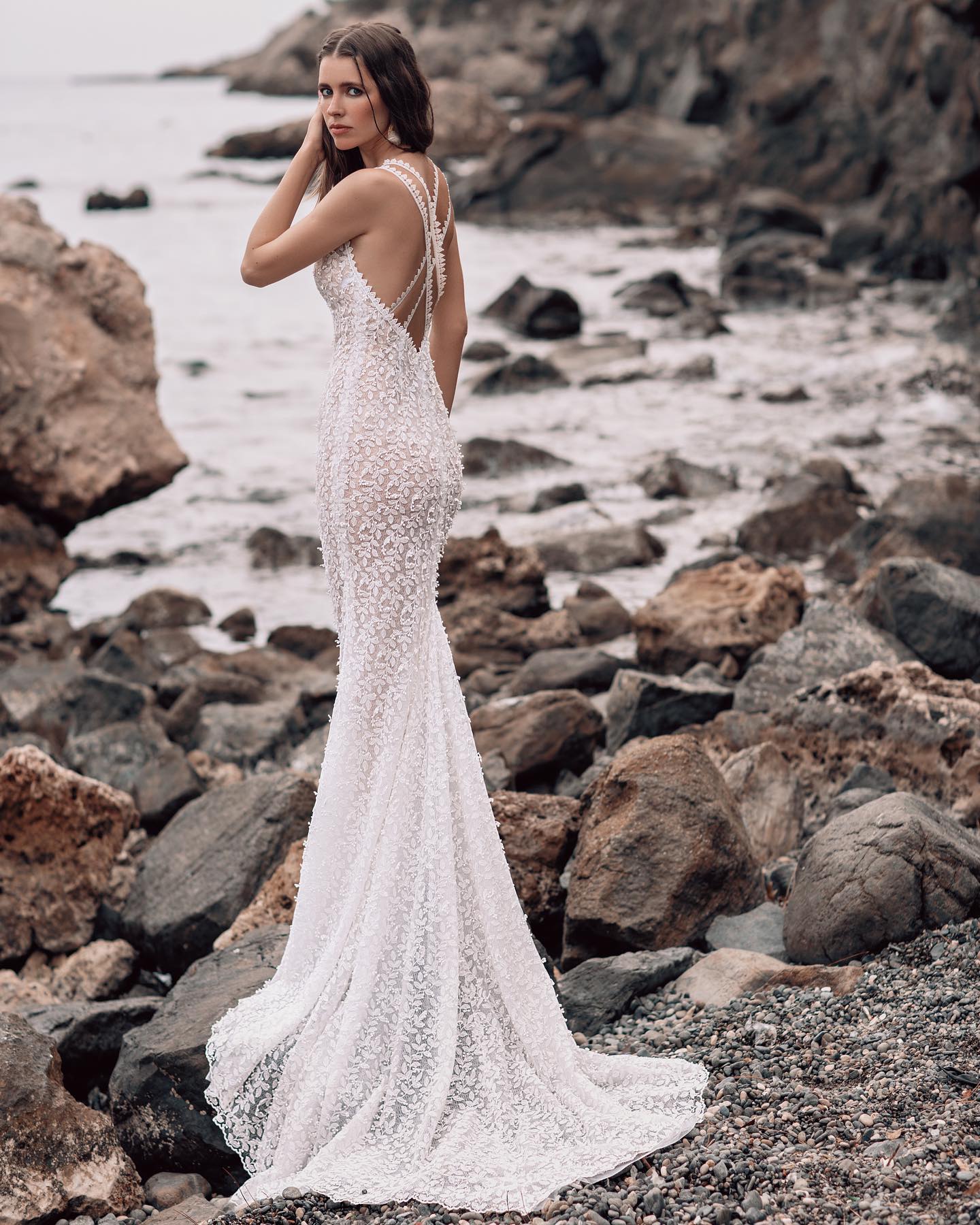 Havfrue blonde brudekjole med strop