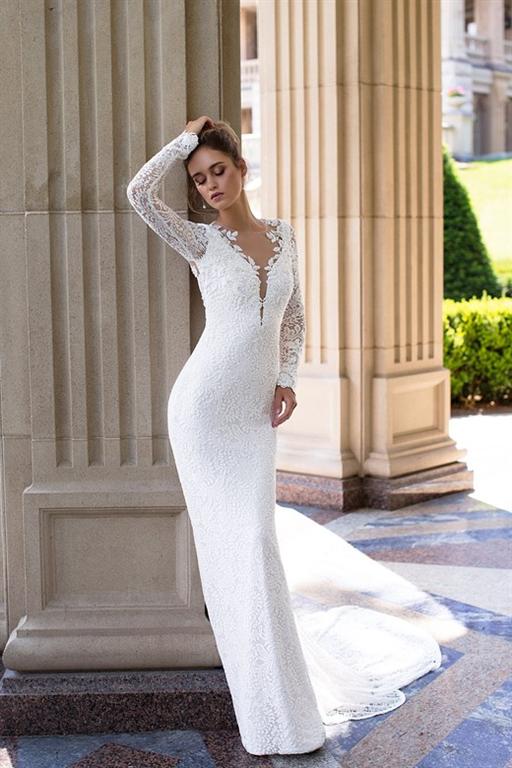 Brudekjole Mary med blonder åben ryg l